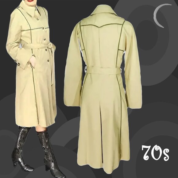 Sears Jackets & Blazers - MOD Vintage Khaki Trench Coat Geometric Lines Raincoat VFG, Unique Styling